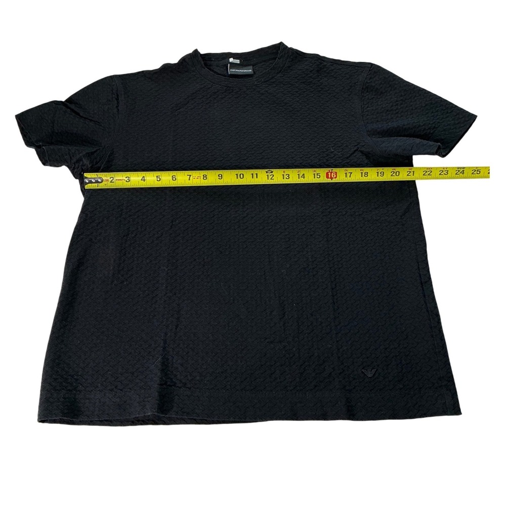 EMPORIO ARMANI Mens Black Textured Basketweave Knit T-Shirt Eagle Logo Large - Picture 7 of 8